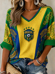 Women's Brazil Football Fan Gift Waffle T-shirt