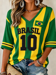 Women's Brazil Football Fan Gift  Waffle T-shirt