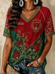 Damen Marokko Fußball V-Ausschnitt T-Shirts 2026