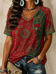 Damen 2026 Marokko Fußball V-Ausschnitt T-Shirts
