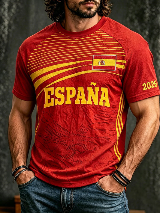 Men's Spain Football Team Inspired Pattern Print Short Sleeve T-shirt
