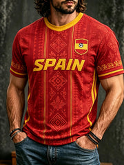 Men's Spain Football Fan Round Neck Short Sleeves T-shirt