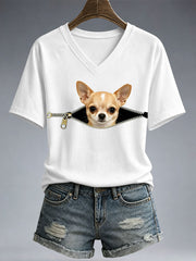 Women's Funny Chihuahua Print T-Shirt