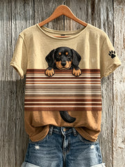 Women's Peeking Dachshund Dog & Paw Print Colorblock Print short-sleeved T-shirt