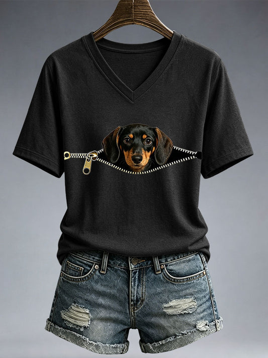Women's Funny Dachshund Print T-Shirt