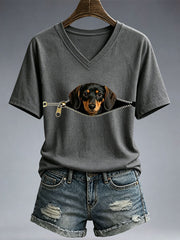 Women's Funny Dachshund Print T-Shirt