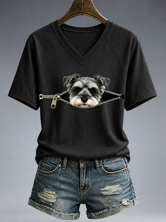 Women's Funny Schnauzer Print T-Shirt