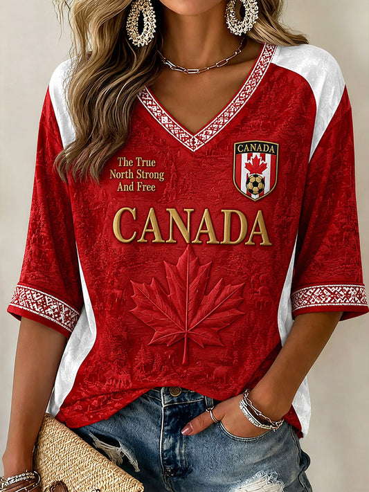 Damen Kanada Fußball Print Freizeit T-Shirt