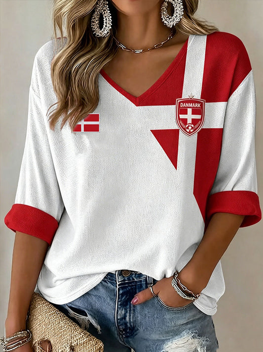 Damen Dänemark Fußball Waffel-T-Shirt