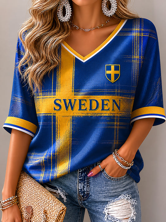 Women's Swedish Football Print Casual T-shirt