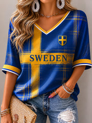 Women's Swedish Football Print Casual T-shirt