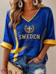 Women's Swedish Football Print Casual T-shirt