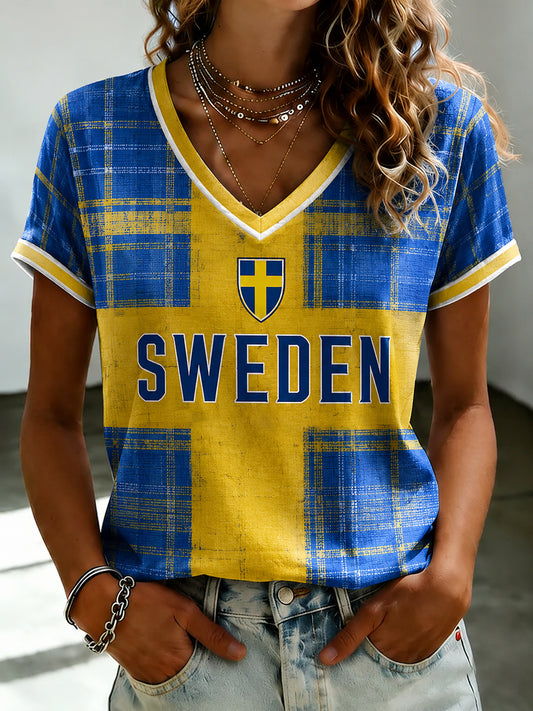 Women's Swedish Football Print Casual T-shirt