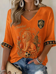 Women's  Gift For Football Fans Print Casual Half-Sleeve Waffle T-shirt