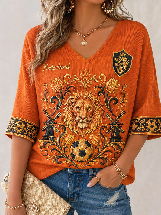 Women's  Gift For Football Fans Print Casual Half-Sleeve Waffle T-shirt