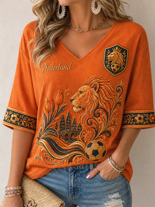 Women's  Gift For Football Fans Print Casual Half-Sleeve Waffle T-shirt