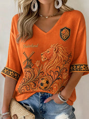 Women's  Gift For Football Fans Print Casual Half-Sleeve Waffle T-shirt
