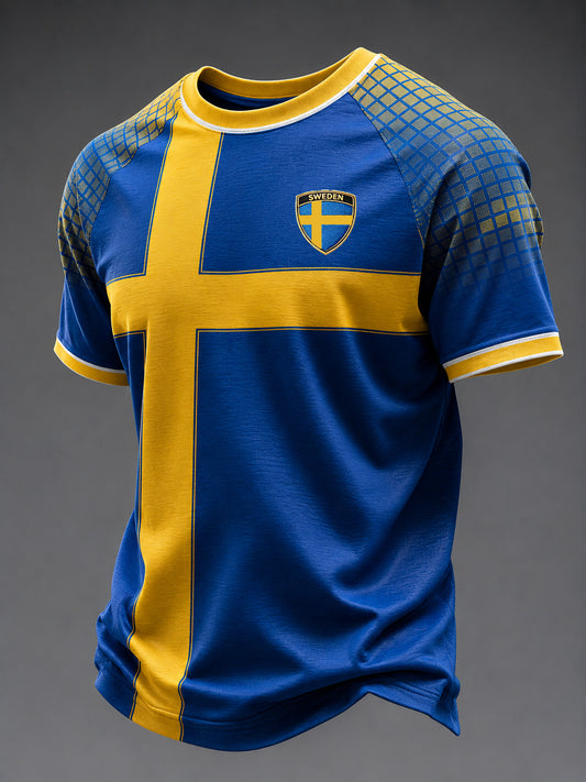 Herren Schweden Fußball bedrucktes Freizeit Kurzarm-T-Shirt
