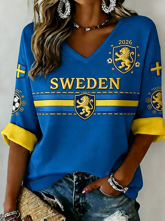 Women's Swedish Football Print Casual T-shirt