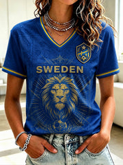 Women's Sweden Football Printed V-neck T-shirt