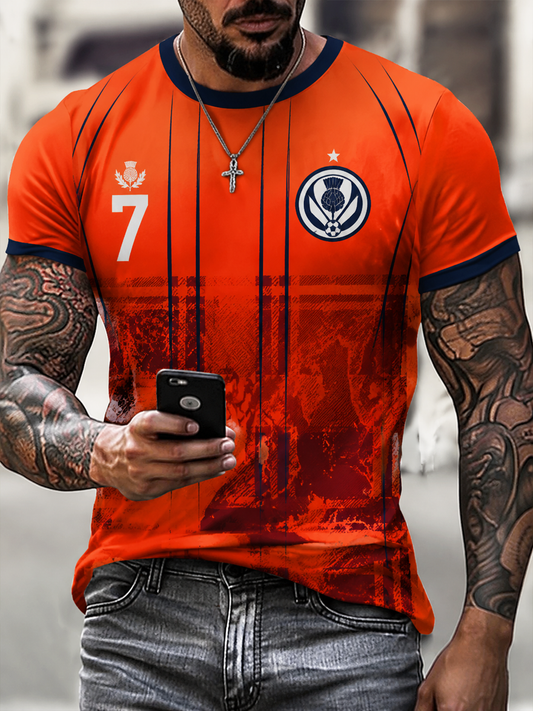 Herren T-Shirt mit schottischem Fußball-Liebhaber-Druck und kurzen Ärmeln