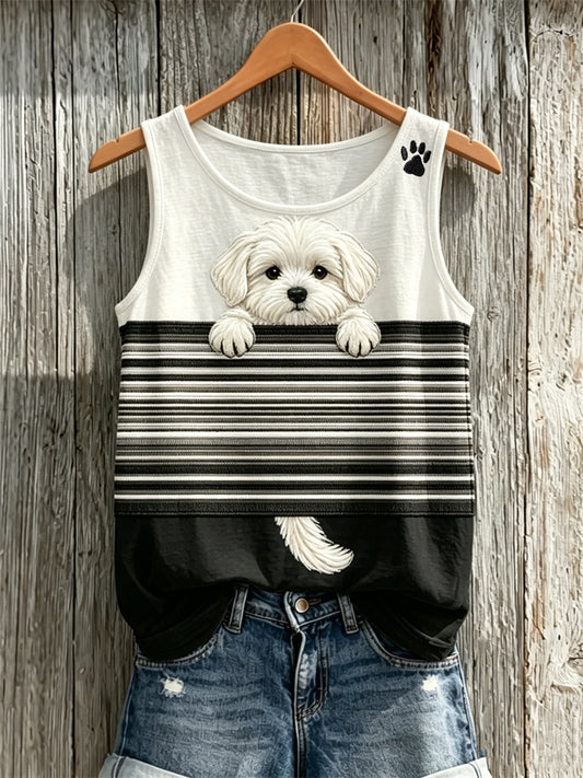 Damen-Tanktop mit Malteser-Hund & Pfotenabdruck im Colorblock-Print