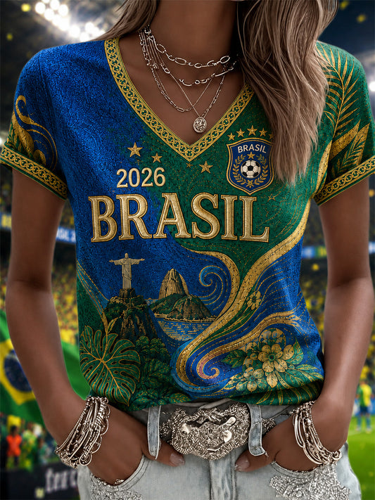 Women's Gift For Football Fans Print Casual V-Neck Tee