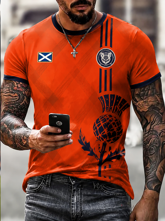 Herren T-Shirt mit schottischem Fußball-Liebhaber-Druck und kurzen Ärmeln