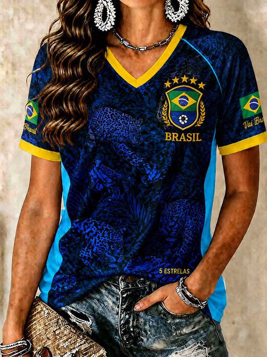 Women's Brazilian Soccer V-Neck T-Shirts