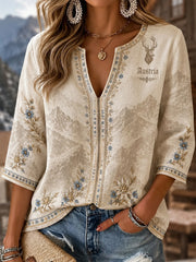 Women's Austrian Edelweiss Flag Print Casual Top