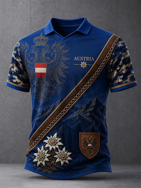 Men's Austrian Mountain Motif As An Art Print Casual Polo