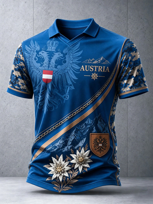 Men's Austrian Edelweiss Flag Print Casual Polo