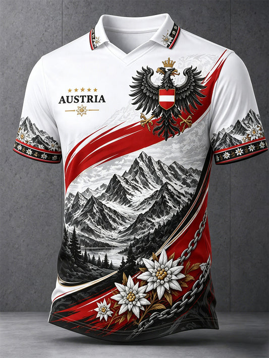 Men's Motifs Of Austrian Mountain Landscapes Print Casual Polo