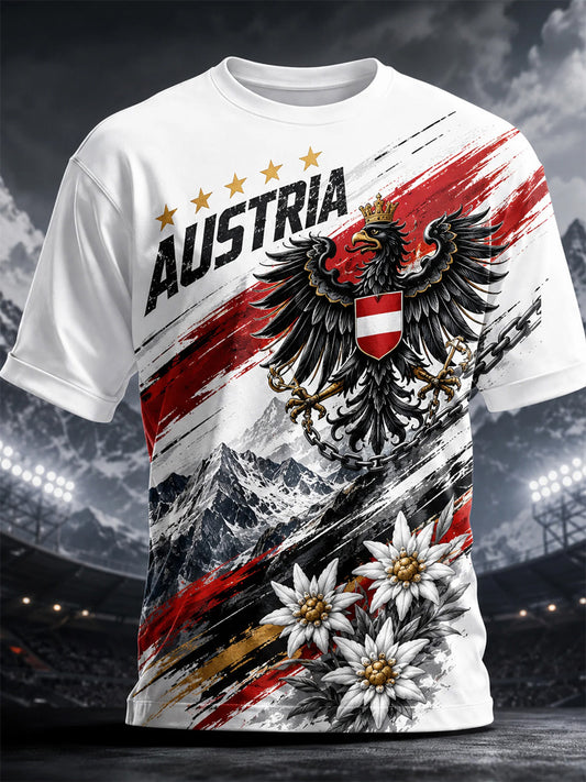 Men's Motifs Of Austrian Snow-Capped Mountains Print Casual Tee