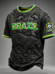 Men's Brazil Jaguar Art Football Print Short Sleeves T-shirt