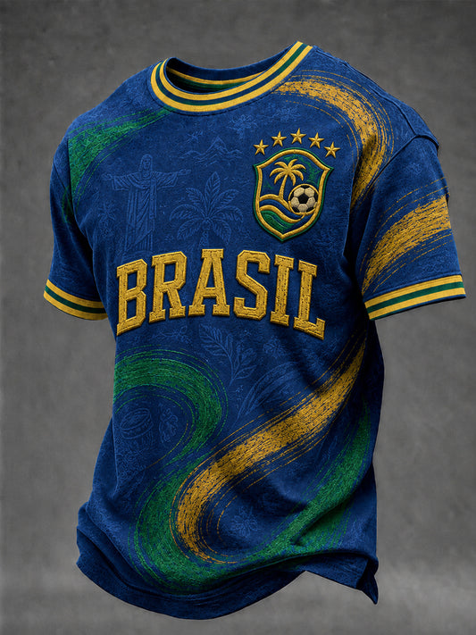 Herren Brasilien Fußball-Fan Geschenk Kurzarm-T-Shirt