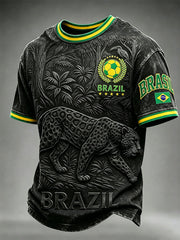 Men's Brazilian Football Inspired Pattern Print Round Neck T-shirt