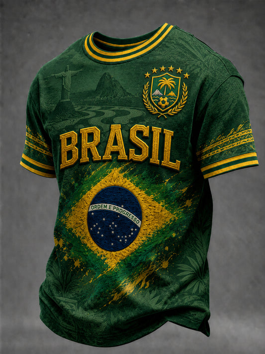Herren Brasilien Fußball-Fan Geschenk Kurzarm T-Shirt