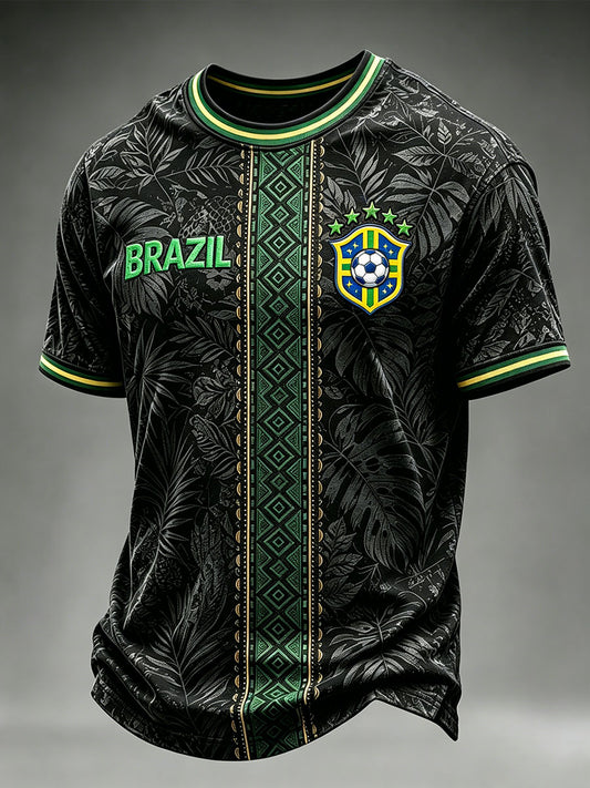 Herren T-Shirt mit kurzem Arm, Brasilien Jaguar Kunstdruck