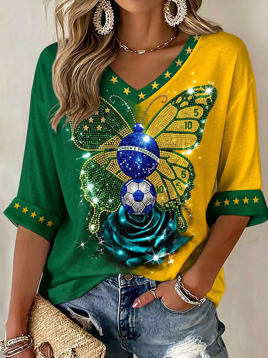 Damen T-Shirt mit brasilianischem Fußballmotiv, lässig