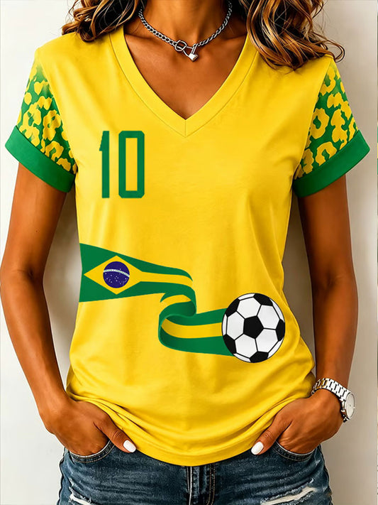 Damen Brasilianischer Fußball Print Freizeit T-Shirt