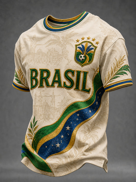 Herren Brasilien Fußball-Fan-Geschenk Kurzarm-T-Shirt