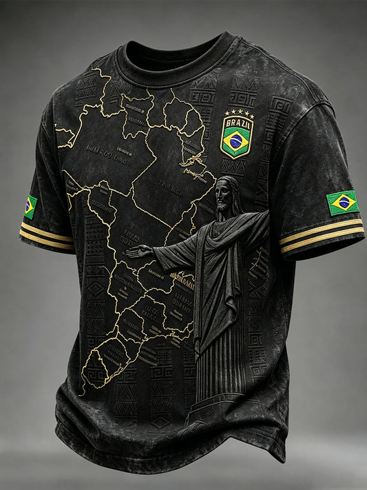 Herren T-Shirt mit von Brasilien inspiriertem Muster und kurzen Ärmeln