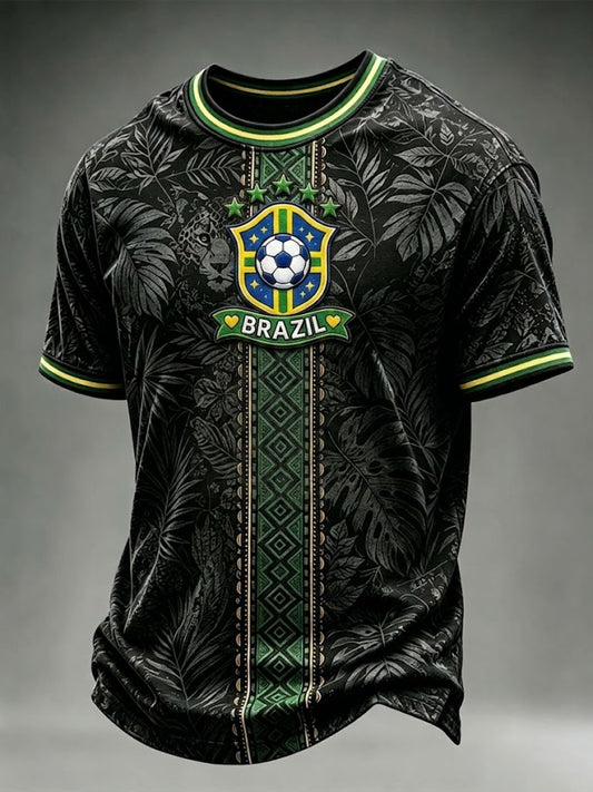 Herren Brasilien Jaguar Kunst Fußball Print Freizeit T-Shirt