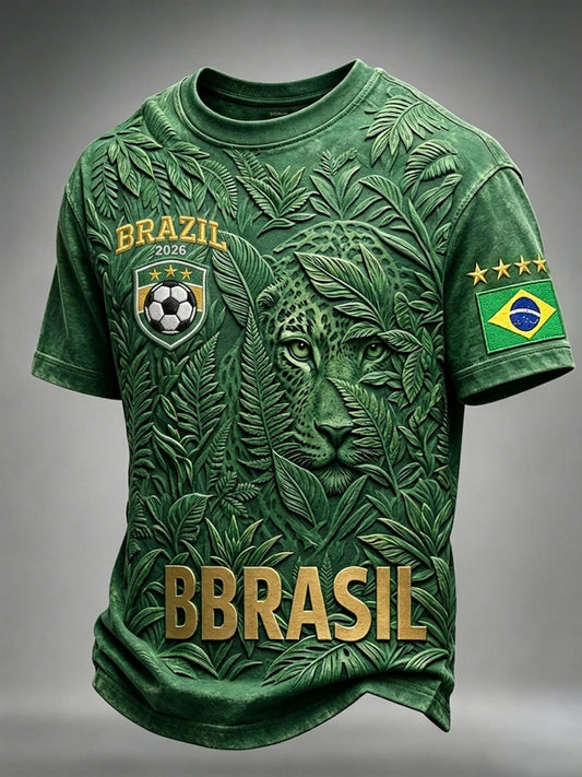 Herren-T-Shirt mit brasilianischem Fußballmuster und lässigem Print