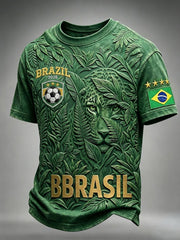 Men's Brazilian Football Inspired Pattern Print Casual T-shirt