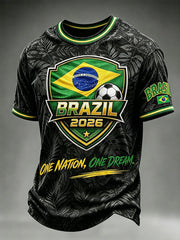 Men's Brazil Football Inspired Pattern Print Short SleevesT-shirt