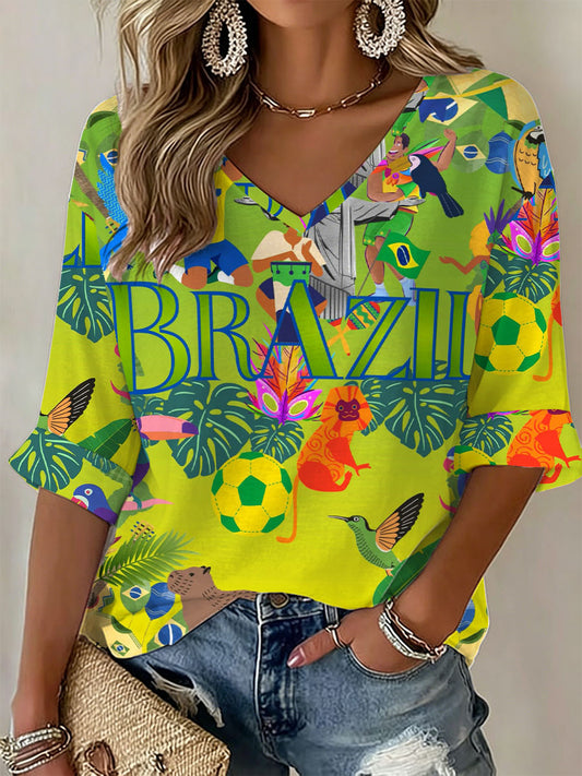 Damen T-Shirt mit brasilianischem Fußballmotiv, lässig