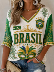 Women's Gift For Football Fans Print Casual Half-Sleeve V-Neck T-Shirt