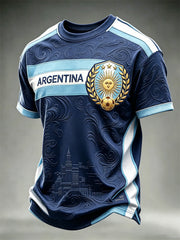 Men's Argentina Sun & Football Flag Striped Landmarks Print short sleeves t-shirt